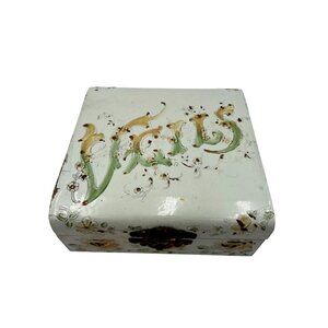 Antique White Victorian Decorative Celluloid Veil Box Floral Embossing Hinged Li